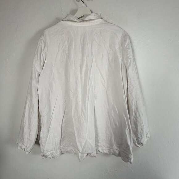 J. Jill Womens White Long Sleeve Linen Button-Front Shirt Large Pullover Casual - Picture 2 of 10